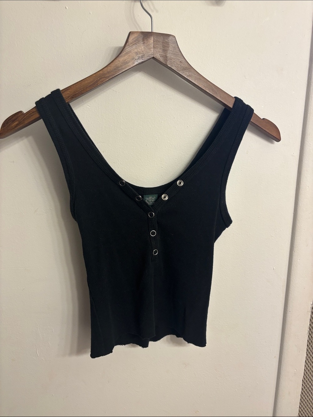wild fable Black Ribbed Snap-Front Tank Top